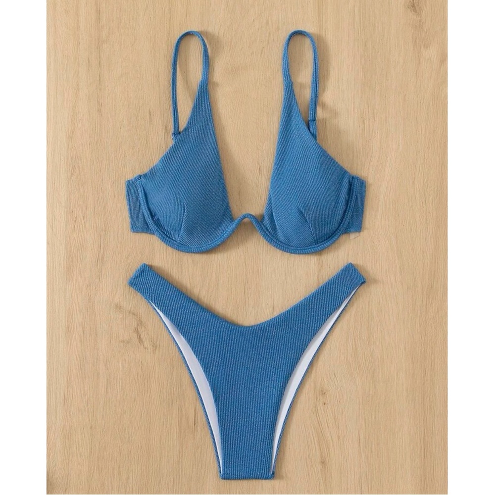 SHEIN Rib Underwire High Cut Bikini Swimsuit